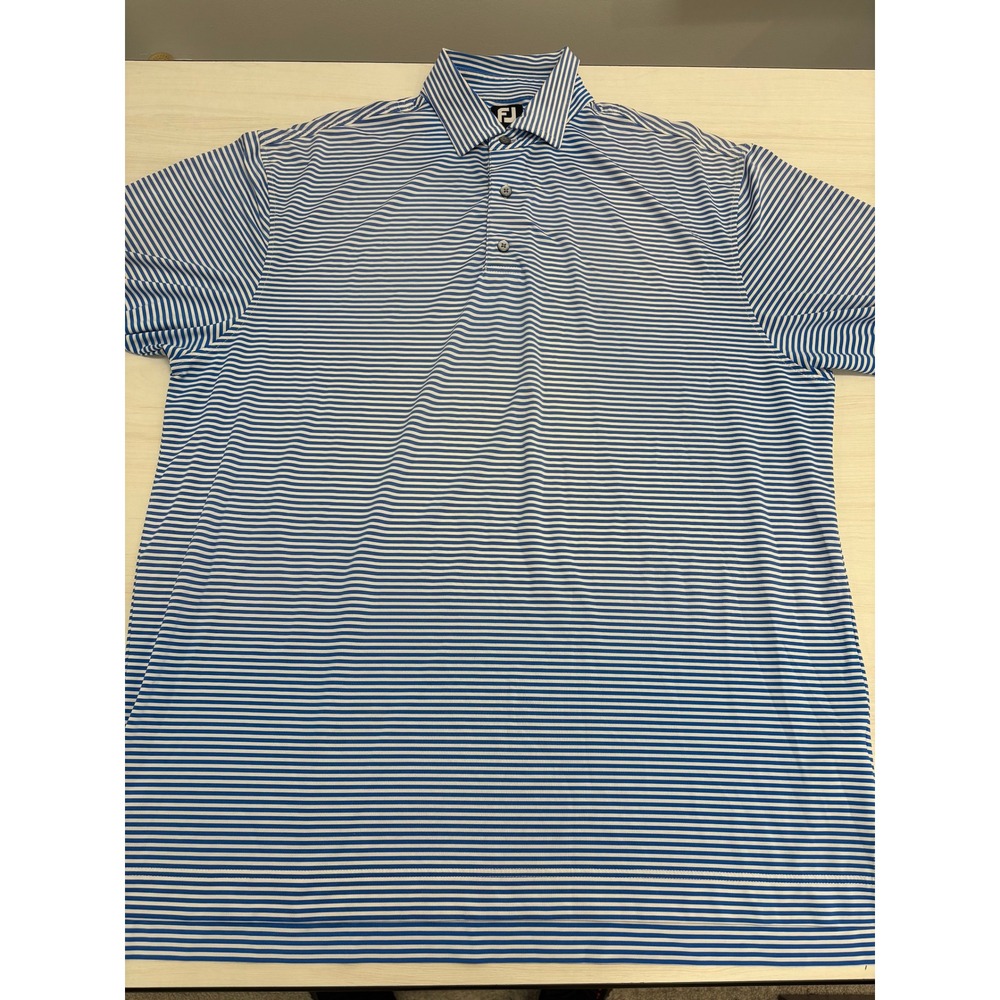 FootJoy FJ Golf Polo Shirt Men's XL Blue White Striped Performance Stretch